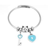 316 Stainless Steel Bangle, with 304 Stainless Steel, With Pendant & for woman & with rhinestone, silver color .5 Inch 
