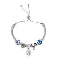 Stainless Steel  European Bracelets, 316 Stainless Steel, With Pendant & for woman & with rhinestone, silver color .5 cm 