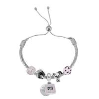 Stainless Steel  European Bracelets, 316 Stainless Steel, With Pendant & for woman & with rhinestone, silver color .5 Inch 