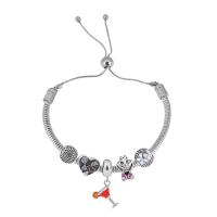 Stainless Steel  European Bracelets, 316 Stainless Steel, With Pendant & for woman & with rhinestone, silver color .5 Inch 