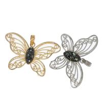 Rhinestone Brass Pendants, with Rhinestone Clay Pave, Butterfly, hollow 