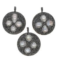 Fashion Plastic Pendants, Brass, with Rhinestone Clay Pave & Plastic Pearl, Round, mixed colors 