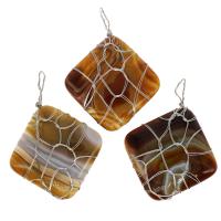 Agate Brass Pendants, with Lace Agate, Rhombus, mixed colors 
