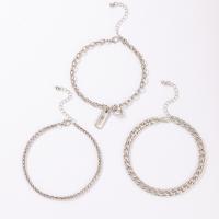 Zinc Alloy Anklet, silver color plated, three pieces & fashion jewelry, silver color 