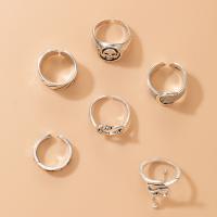 Zinc Set anillo de aleación, aleación de zinc, anillo de dedo, chapado en color de plata, 6 piezas & Joyería, plateado, Vendido por Set