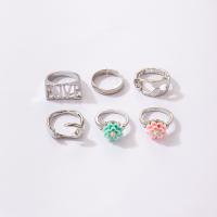 Zinc Set anillo de aleación, aleación de zinc, anillo de dedo, con Acrílico, chapado en color de plata, 6 piezas & Joyería, plateado, Vendido por Set