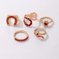 Zinc Alloy Ring Set, finger ring, gold color plated, 5 pieces & fashion jewelry & with rhinestone, golden 