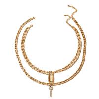 Zinc Alloy Necklace, Lock and Key, gold color plated, 2 pieces & fashion jewelry, golden 