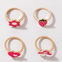 Zinc Alloy Ring Set, finger ring, gold color plated, 4 pieces & fashion jewelry & enamel, golden 