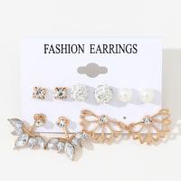 Zinc Alloy Earring Set, earring, with Plastic Pearl, gold color plated, 5 pieces & with rhinestone, golden 