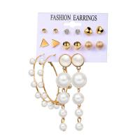 Zinc Alloy Earring Set, earring, with Plastic Pearl, gold color plated, 8 pieces, golden 