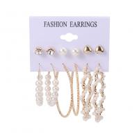 Zinc Alloy Earring Set, earring, with Plastic Pearl, gold color plated, 6 pieces, golden 