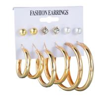 Zinklegierung Ohrring-Set, Ohrring, mit Kunststoff Perlen, goldfarben plattiert, 6 Stück, goldfarben, verkauft von setzen