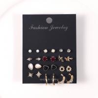 Zinc Alloy Earring Set, earring, gold color plated, 12 pieces & with rhinestone, golden 