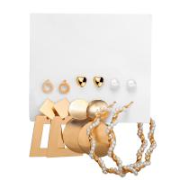 Zinc Alloy Earring Set, earring, with Plastic Pearl, gold color plated, 6 pieces, golden 