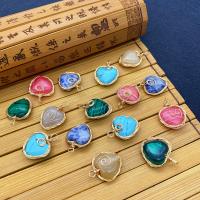 Gemstone Brass Pendants, Natural Stone, with Brass, Heart, gold color plated 