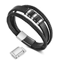 Titanium Steel Bracelet, with Faux Leather, plated & for man 
