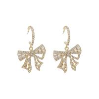 Zinc Alloy Rhinestone Drop Earring, Bowknot, gold color plated, for woman & with rhinestone & hollow 