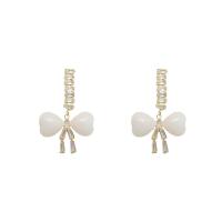 Cubic Zirconia Micro Pave Brass Earring, Bowknot, gold color plated, Korean style & micro pave cubic zirconia & for woman 