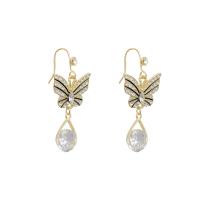 Zinc Alloy Rhinestone Drop Earring, Butterfly, gold color plated, for woman & with rhinestone & hollow 