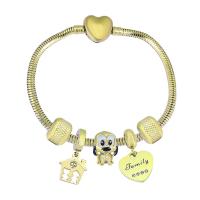 Stainless Steel  European Bracelets, 316 Stainless Steel, With Pendant & Unisex & with rhinestone, golden .5 Inch 