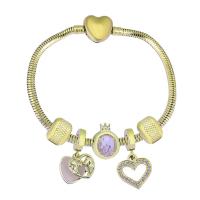 Stainless Steel  European Bracelets, 316 Stainless Steel, With Pendant & Unisex & with rhinestone, golden .5 Inch 