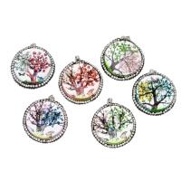 Resin Brass Pendants, with Rhinestone Clay Pave & Resin, Round, time gem jewelry 