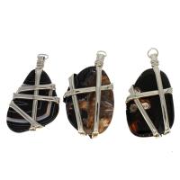 Agate Brass Pendants, with Agate, mixed colors 