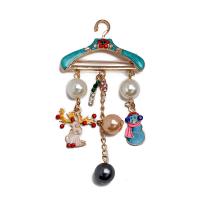 Christmas Jewelry Brooch , Zinc Alloy, with Plastic Pearl, gold color plated, fashion jewelry & enamel & with rhinestone, golden 