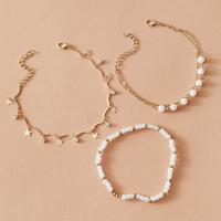 Zinc Alloy Anklet, with Plastic Pearl & Acrylic, gold color plated, 4 pieces & fashion jewelry & with rhinestone, golden 