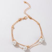 Zinc Alloy Anklet, gold color plated, Double Layer & fashion jewelry & with rhinestone, golden 