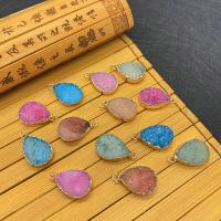 Ice Quartz Agate Pendants, with Brass, Teardrop, gold color plated 