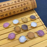 Ice Quartz Agate Pendants, with Brass, Hexagon, gold color plated 