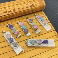 Gemstone Brass Pendants, Natural Stone, with Gypsum & Brass, Rectangle, plated 10x40- 