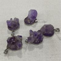 Amethyst Pendant, with Brass, irregular, silver color plated, purple 