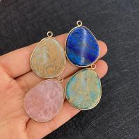Impression Jasper Pendants, with Brass, gold color plated 