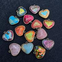 Impression Jasper Pendants, with Brass, Heart, gold color plated 