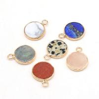 Gemstone Zinc Alloy Pendants, with Zinc Alloy, Round, gold color plated 