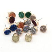 Gemstone Stud Earring, Zinc Alloy, with Gemstone, Round, gold color plated, fashion jewelry & druzy style 