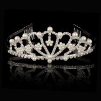 Bridal Tiaras, Zinc Alloy, with Ice Jade & Plastic Pearl, silver color plated, for woman & with rhinestone & hollow, 280mm, 50mm 