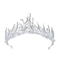 Bridal Tiaras, Zinc Alloy, with Plastic Pearl, silver color plated, for woman & with rhinestone & hollow 