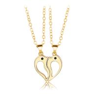 Couple Zinc Alloy Necklace, with brass chain & Wax Cord, with 1.96inch extender chain, Dolphin, plated, 2 pieces & with magnetic & for couple & hollow Approx 21.6 Inch 