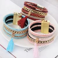 PU Leather Cord Bracelets, with Zinc Alloy, for woman & with rhinestone 