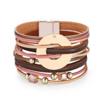 PU Leather Cord Bracelets, with Zinc Alloy, gold color plated, multilayer & dyed & for woman 