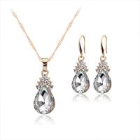 Rhinestone Zinc Alloy Jewelry Set, earring & necklace, plated, fashion jewelry & for woman & with rhinestone 3.5*1.0cm,2.6*1.0cm Approx 17.72 Inch 