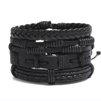 Cowhide Bracelets, with PU Leather & Wax Cord, 4 pieces & fashion jewelry & Unisex, black, 60mm cm 