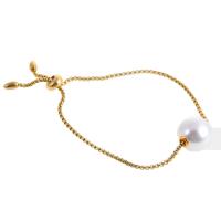 Pulseras de perlas plásticas, acero inoxidable, con Perlas plásticas, para mujer, dorado, longitud:7.5 Inch, Vendido por UD