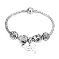 Stainless Steel  European Bracelets, 316 Stainless Steel, With Pendant & Unisex & with rhinestone, silver color .5 Inch 