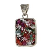 Gemstone Brass Pendants, with Natural Gravel, Rectangle, mixed colors 