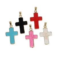 Natural Turquoise Pendants, Brass, with turquoise, Cross 